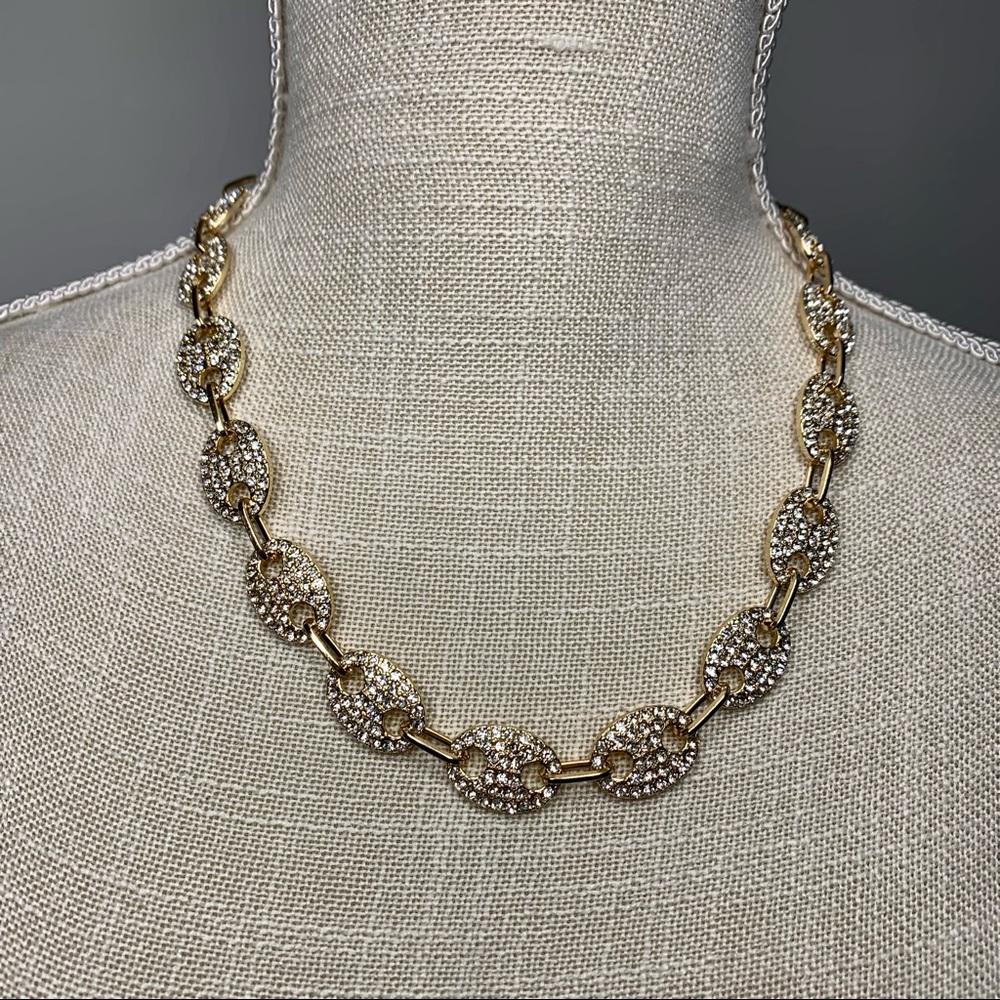Natasha Couture Gold With Crystal Rhinestones Necklace